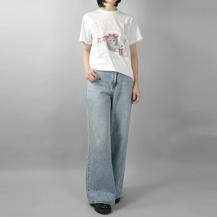 GANNI レディース Tシャツ WHITE ANIMALS PRINT T SHIRT A1050029 BRIGHT WHITE ホワイト 151