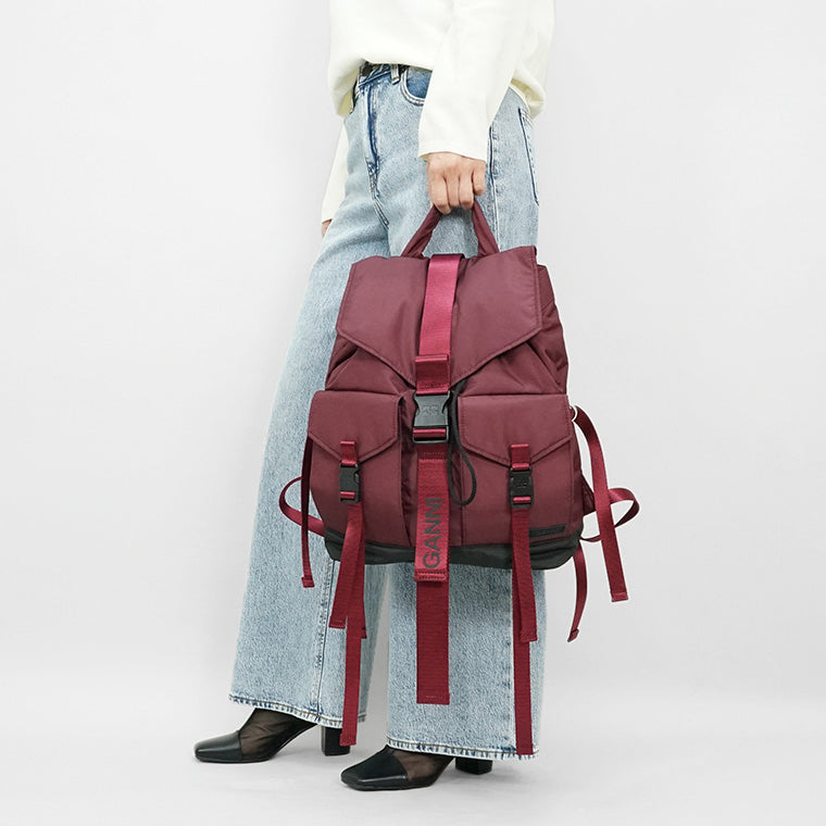 GANNI レディース メンズ バックパック RECYCLED TECH BACKPACK A6466 5488 DARK BURGUNDY バーガンディー 234