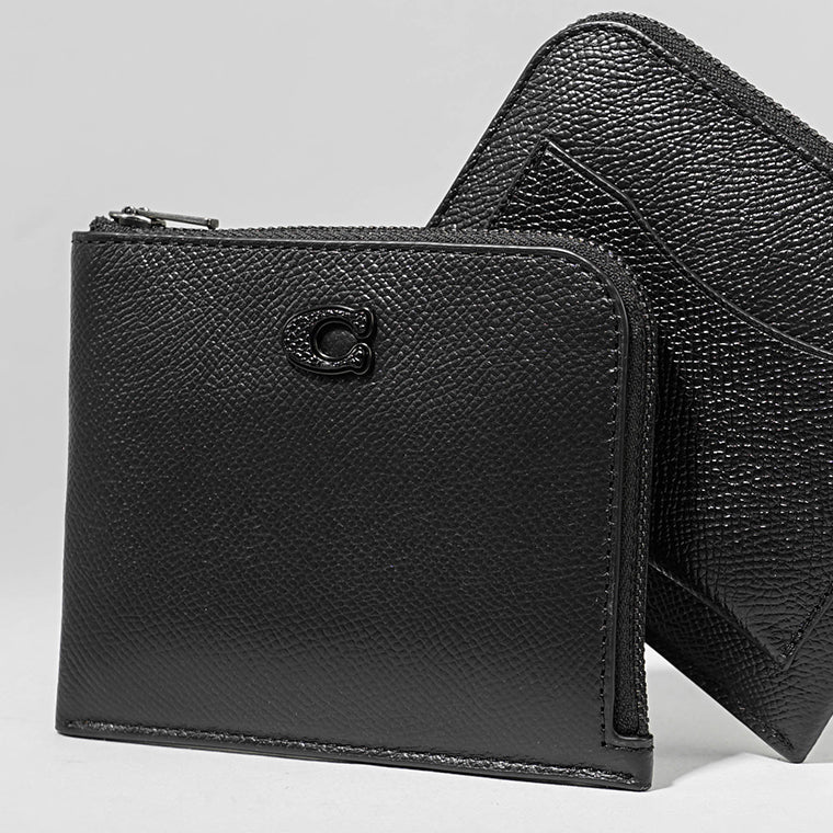 COACH メンズ コインケース&カードケースセット 3 IN 1 L ZIP WALLET WITH SIGNATURE CANVAS CJ882 BK CQ ブラック チャコール BLACK CHARCOAL