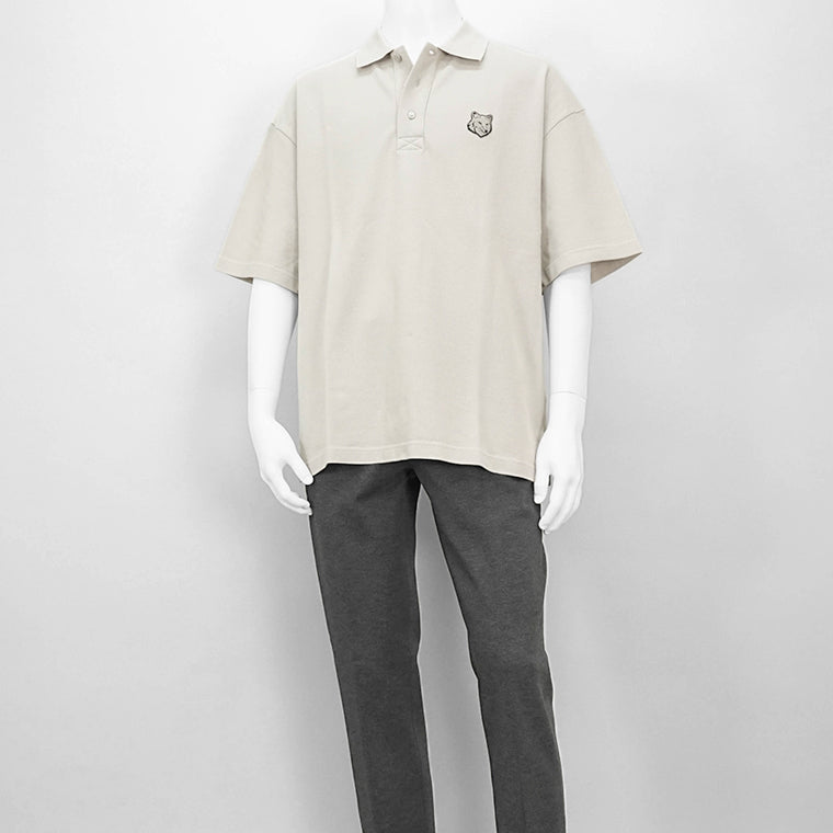 MAISON KITSUNE メンズ ポロシャツ BOLD FOX HEAD PATCH OVERSIZE POLO MM00202 KJ7010 TRUFFLE トリュフ 0119