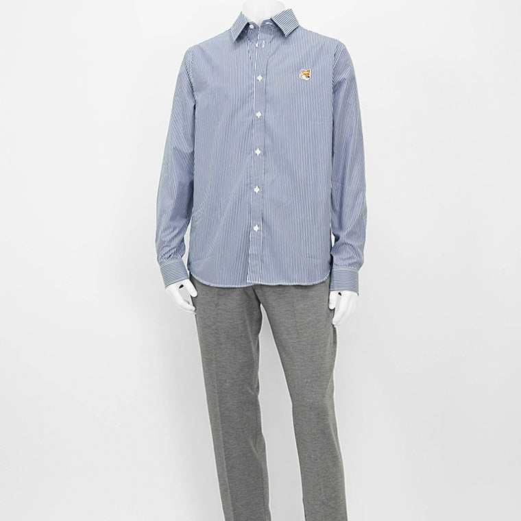 MAISON KITSUNE メンズ シャツ FOX HEAD CLASSIC STRIPED SHIRT MM00411 WC2046 NAVY STRIPES ネイビーストライプ S481