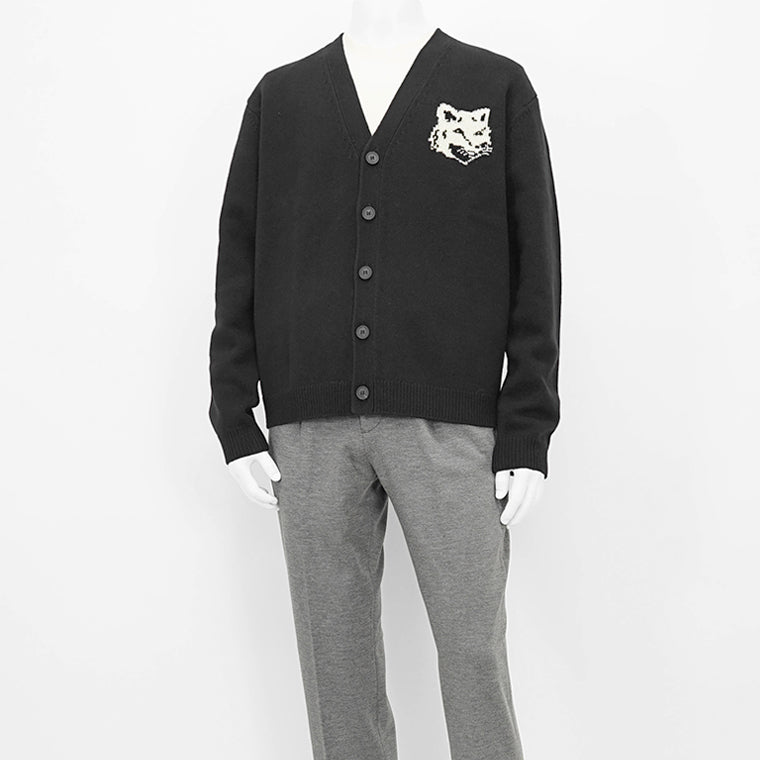 MAISON KITSUNE メンズ カーディガン FOX HEAD INTARSIA COMFORT CARDIGAN NM00508 KM0329 BLACK ブラック P199