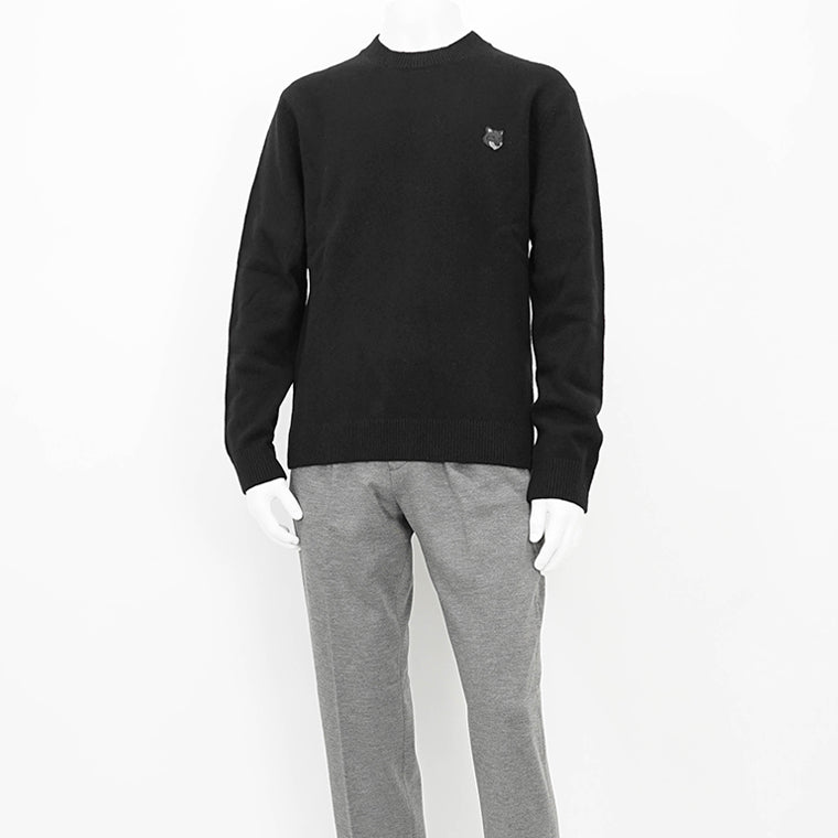 MAISON KITSUNE メンズ ニット BOLD FOX HEAD PATCH REGULAR JUMPER NM00805 KT1006 BLACK ブラック P199