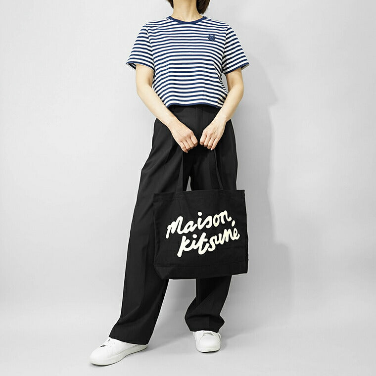 MAISON KITSUNE レディース Tシャツ BOLD FOX HEAD PATCH MULTI STRIPES BABY TEE SHIRT OW00110 KJ0008 INK BLUE MILK ネイビー ミルク 0243