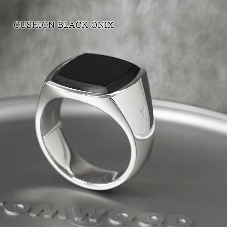 TOM WOOD メンズ リング CUSHION BLACK ONIX 101717 シルバー