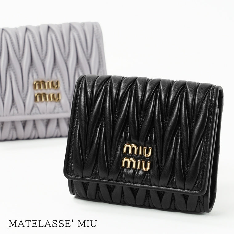 ミュウミュウ MIU MIU レディース 3つ折り財布 ブラック パープル