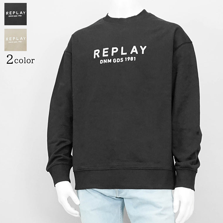 リプレイ REPLAY メンズ スウェットシャツ ブラック ベージュ