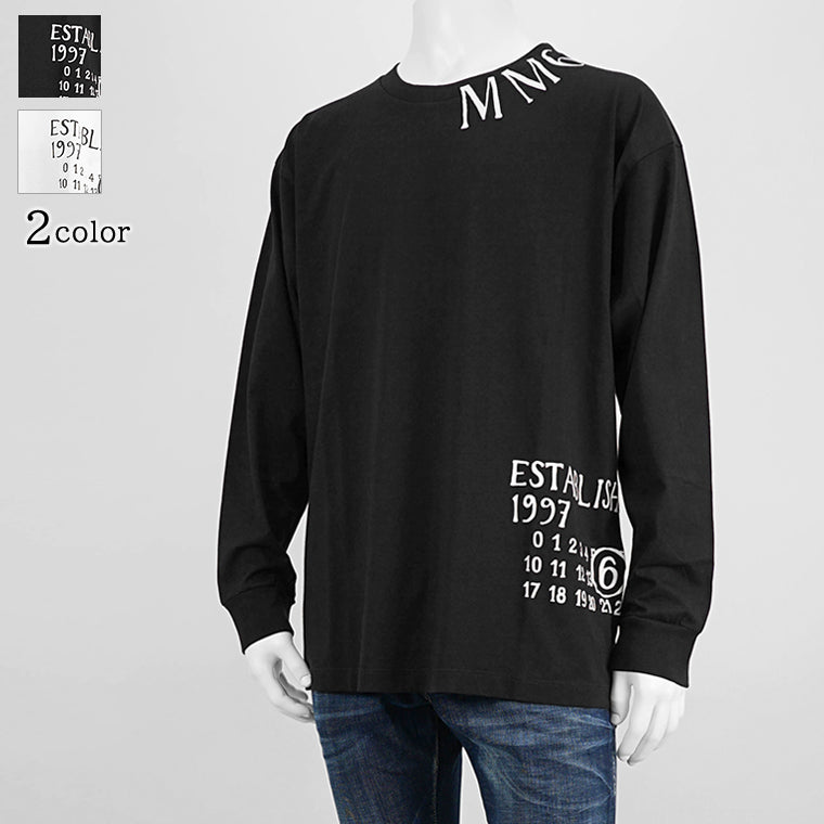 エムエムシックス メゾンマルジェラ MM6 Maison Margiela メンズ 長袖Tシャツ ブラック ホワイト