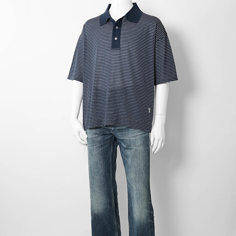 【2026SS SUMMER SALE】AMI メンズ ポロシャツ AMI DE COEUR POLO UPL422 JE0212 ENCRE BLANC ネイビー ホワイト A044