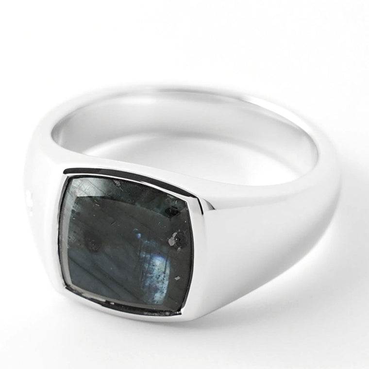 TOM WOOD メンズ リング KAY RING BLACK LARVIKITE 101486 シルバー