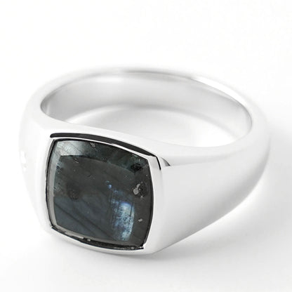 TOM WOOD メンズ リング KAY RING BLACK LARVIKITE 101486 シルバー