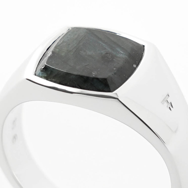 TOM WOOD メンズ リング KAY RING BLACK LARVIKITE 101486 シルバー