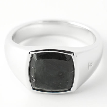 TOM WOOD メンズ リング KAY RING BLACK LARVIKITE 101486 シルバー