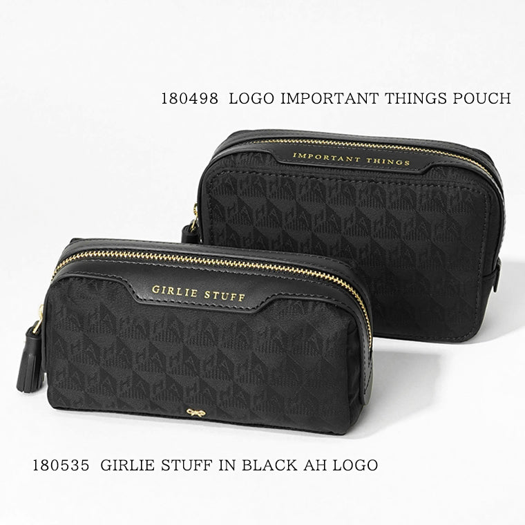 ANYA HINDMARCH レディース ポーチ LOGO IMPORTANT THINGS POUCH 180498 ブラック BLACK