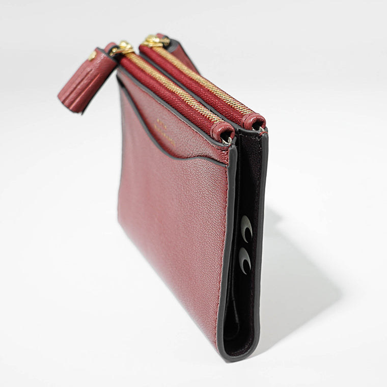 ANYA HINDMARCH レディース 2つ折り財布 SMALL DOUBLE ZIP WALLET PEEPING EYES 195522 ワインレッド DAMSON