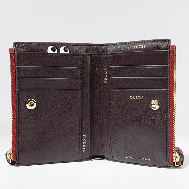 ANYA HINDMARCH レディース 2つ折り財布 SMALL DOUBLE ZIP WALLET PEEPING EYES 195522 ワインレッド DAMSON