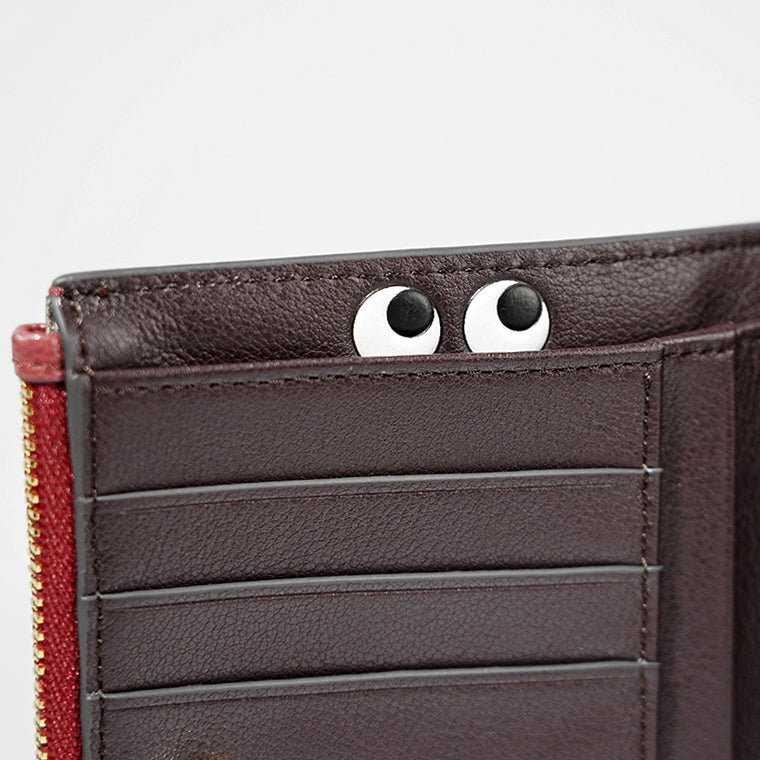 ANYA HINDMARCH レディース 2つ折り財布 SMALL DOUBLE ZIP WALLET PEEPING EYES 195522 ワインレッド DAMSON