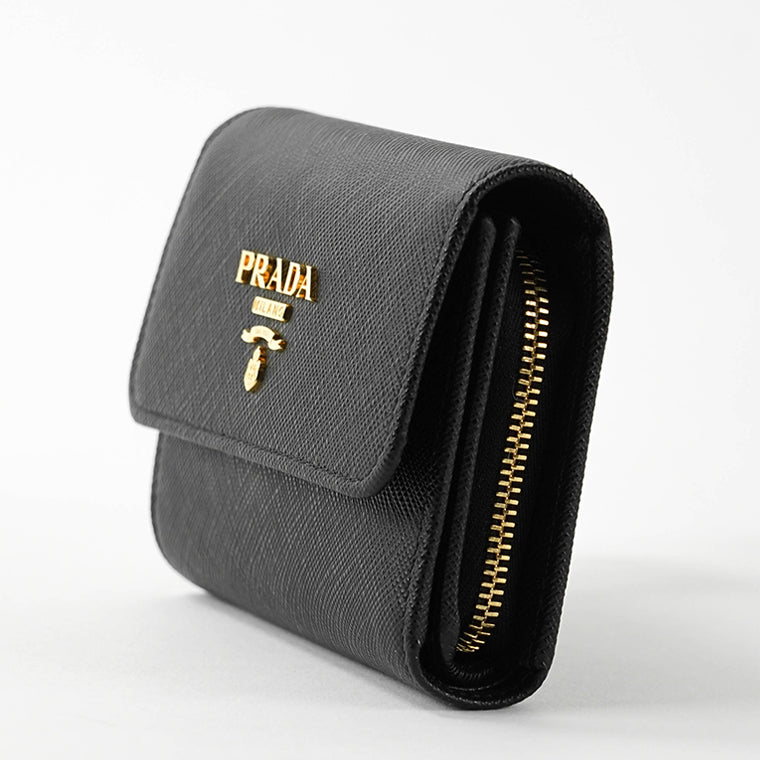 PRADA レディース 3つ折り財布 SAFFIANO METAL 1MH025 QWA NERO ブラック F0002