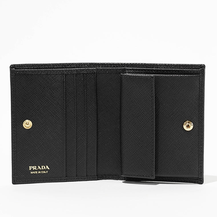 【SUMMER FINAL SALE】 PRADA レディース 2つ折り財布 SAFFIANO TRIANG 1MV204 QHH NERO ブラック F0002
