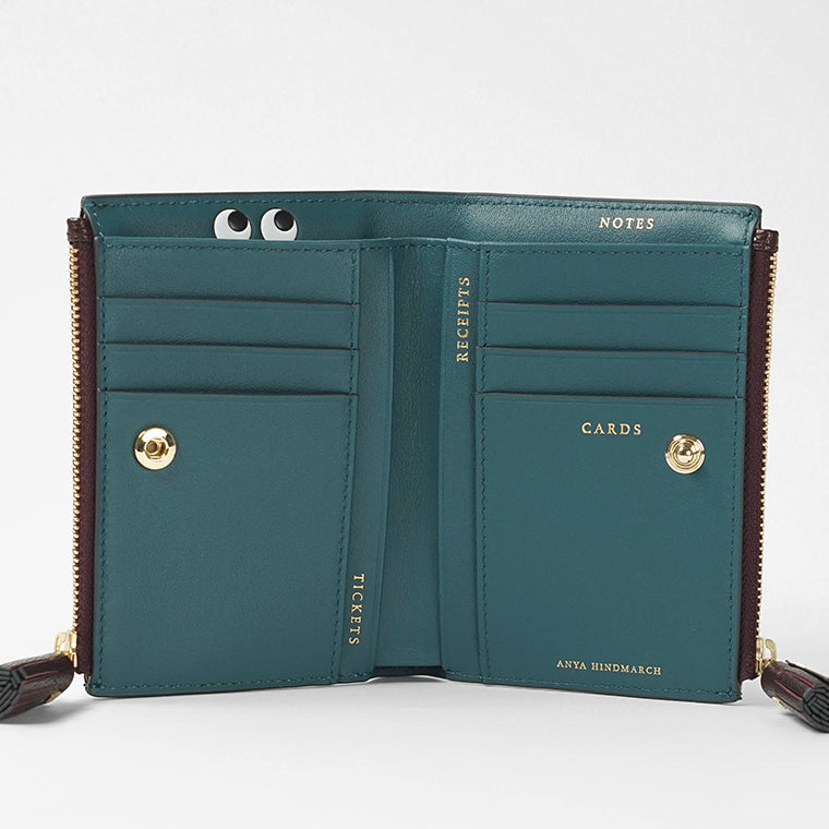 ANYA HINDMARCH レディース 2つ折り財布 SMALL DOUBLE ZIP WALLET PEEPING EYES 204873 バーガンディ CLARET