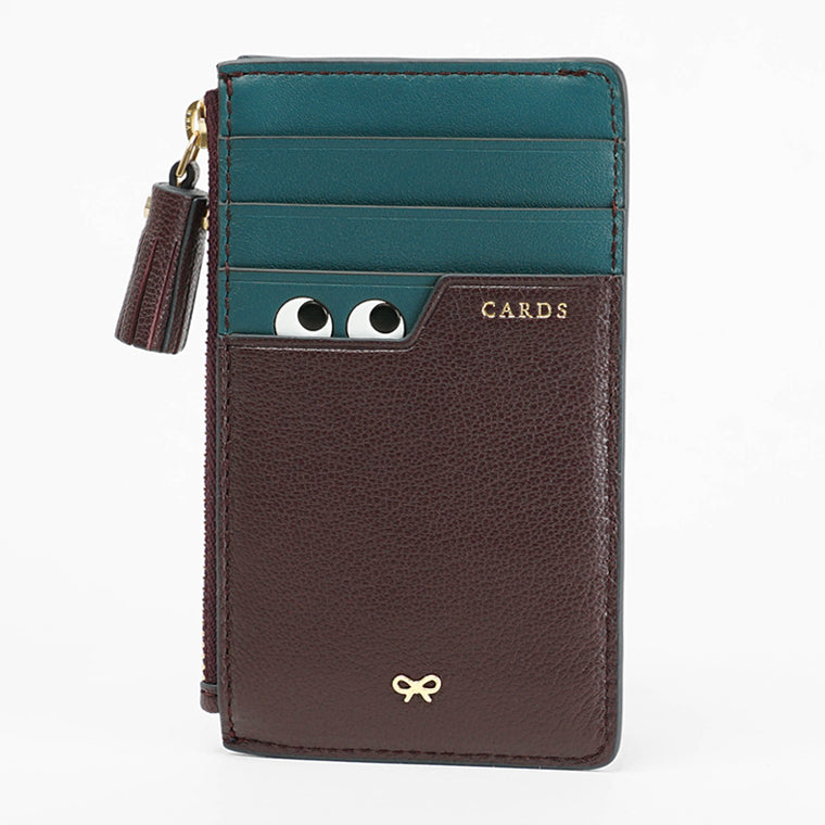 ANYA HINDMARCH レディース フラグメントケース ZIP CARD CASE PEEPING EYES 204880 バーガンディ CLARET