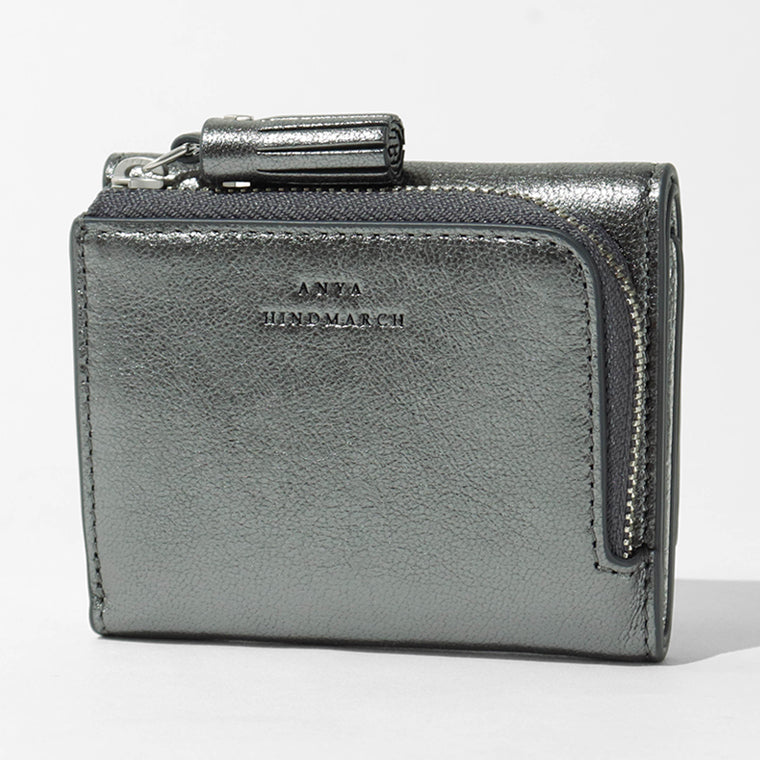 ANYA HINDMARCH レディース 3つ折り財布 MINI TRIFOLD ZIP PEEPING EYES 210423 メタリックグレー ANTHRACITE