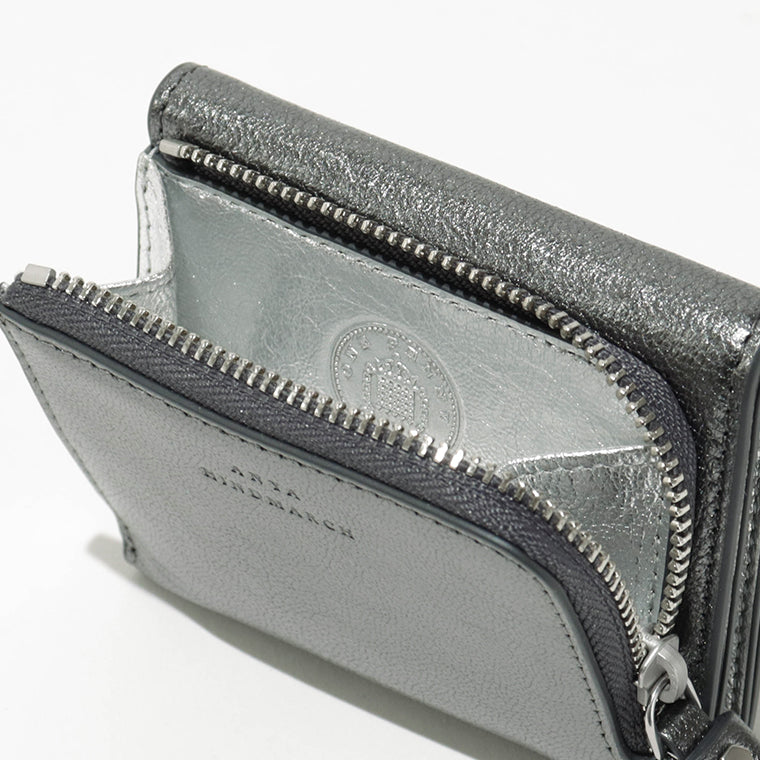 ANYA HINDMARCH レディース 3つ折り財布 MINI TRIFOLD ZIP PEEPING EYES 210423 メタリックグレー ANTHRACITE