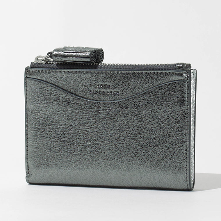 ANYA HINDMARCH レディース 2つ折り財布 SMALL DOUBLE ZIP WALLET PEEPING EYES 210430 メタリックグレー ANTHRACITE