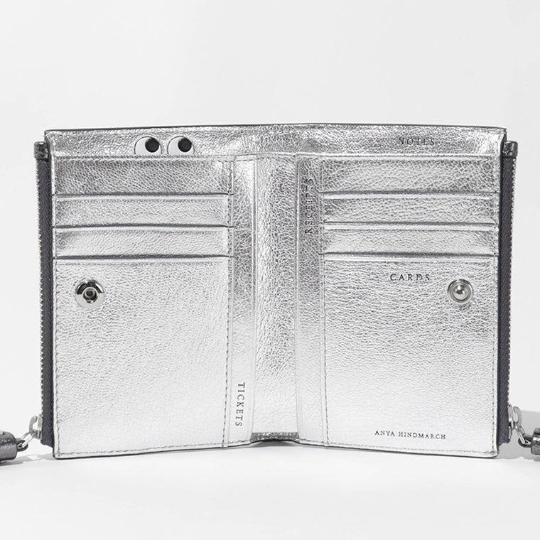 ANYA HINDMARCH レディース 2つ折り財布 SMALL DOUBLE ZIP WALLET PEEPING EYES 210430 メタリックグレー ANTHRACITE