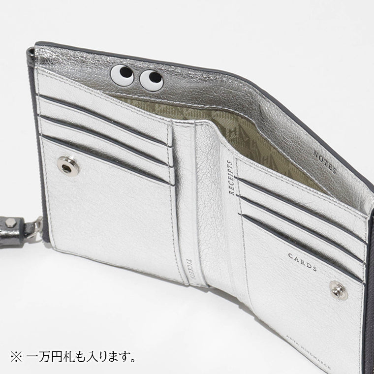 ANYA HINDMARCH レディース 2つ折り財布 SMALL DOUBLE ZIP WALLET PEEPING EYES 210430 メタリックグレー ANTHRACITE