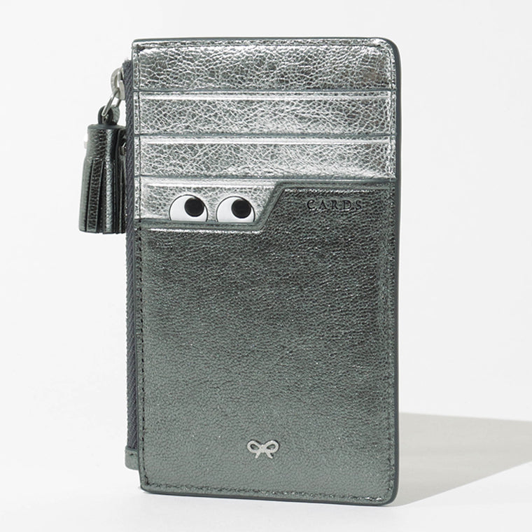 ANYA HINDMARCH レディース カードケース ZIP CARD CASE PEEPING EYES 210454 メタリックグレー ANTHRACITE