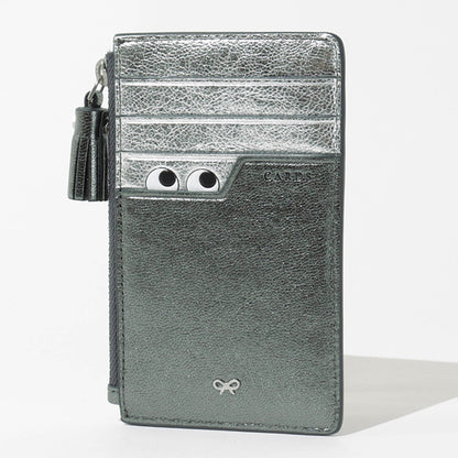 ANYA HINDMARCH レディース カードケース ZIP CARD CASE PEEPING EYES 210454 メタリックグレー ANTHRACITE
