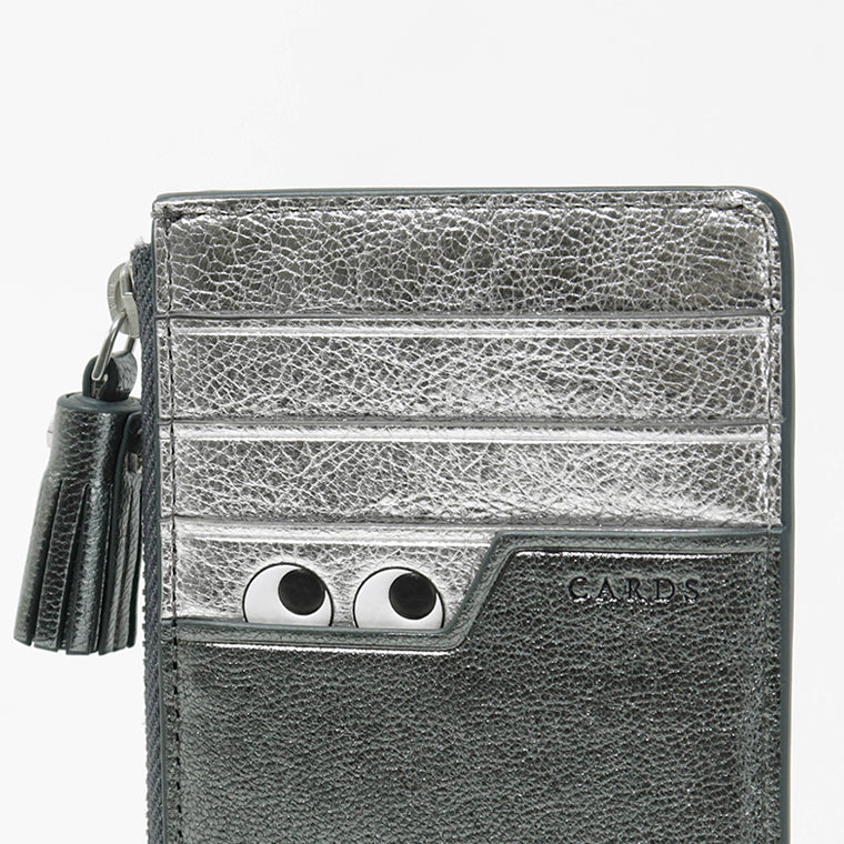 ANYA HINDMARCH レディース カードケース ZIP CARD CASE PEEPING EYES 210454 メタリックグレー ANTHRACITE
