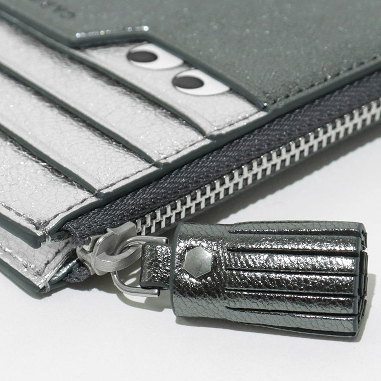 ANYA HINDMARCH レディース カードケース ZIP CARD CASE PEEPING EYES 210454 メタリックグレー ANTHRACITE