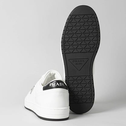 PRADA メンズ スニーカー DOWNTOWN LEATHER SNEAKERS 2EE364 3LJ6 BIANCO NERO ホワイト ブラック F0964