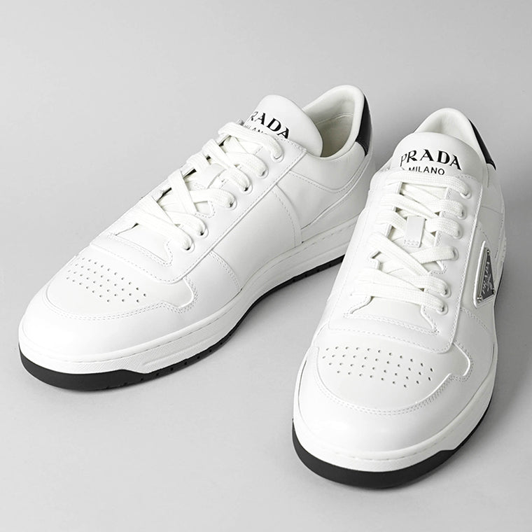 PRADA メンズ スニーカー DOWNTOWN LEATHER SNEAKERS 2EE364 3LJ6 BIANCO NERO ホワイト ブラック F0964