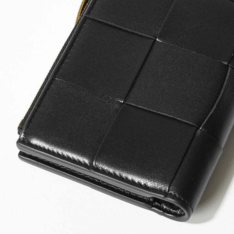 BOTTEGA VENETA レディース 2つ折り財布 742698 VCQC4 BLACK GOLD ブラック ゴールド 8425