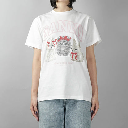 GANNI レディース Tシャツ WHITE ANIMALS PRINT T SHIRT A1050029 BRIGHT WHITE ホワイト 151