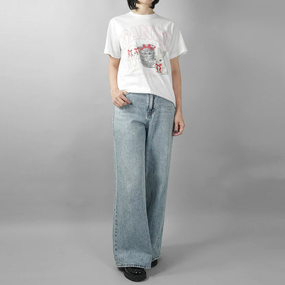 GANNI レディース Tシャツ WHITE ANIMALS PRINT T SHIRT A1050029 BRIGHT WHITE ホワイト 151