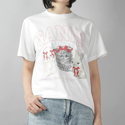 GANNI レディース Tシャツ WHITE ANIMALS PRINT T SHIRT A1050029 BRIGHT WHITE ホワイト 151