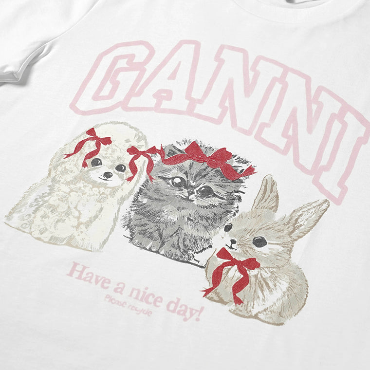 GANNI レディース Tシャツ WHITE ANIMALS PRINT T SHIRT A1050029 BRIGHT WHITE ホワイト 151