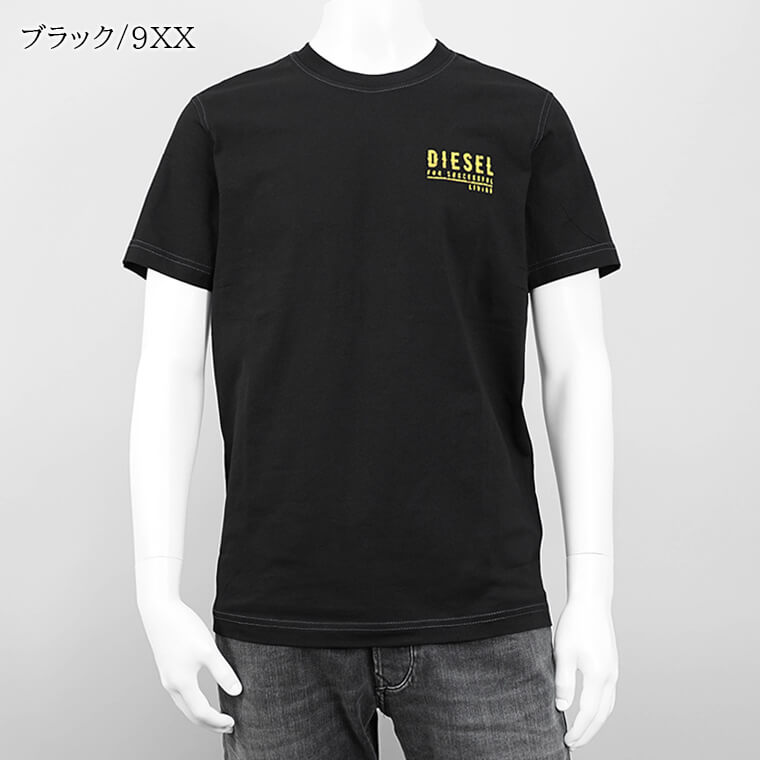 ディーゼル DIESEL メンズ Tシャツ ブラック ホワイト レッド