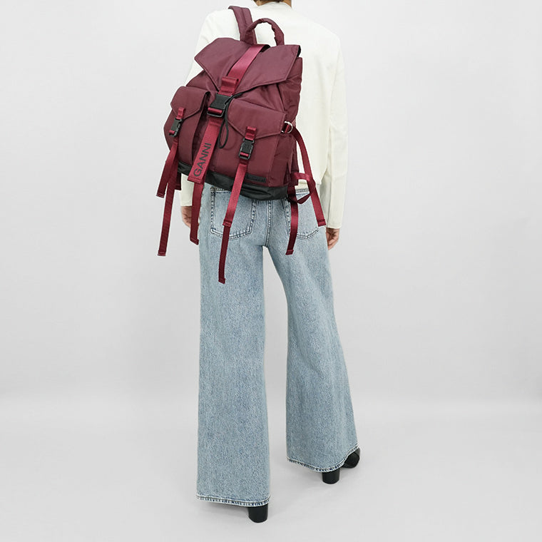 GANNI レディース メンズ バックパック RECYCLED TECH BACKPACK A6466 5488 DARK BURGUNDY バーガンディー 234