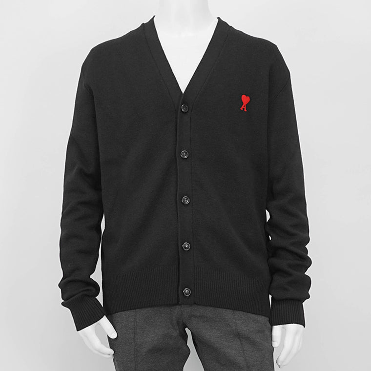 未使用級 現行 ami メリノウール カーディガン ブラック ロゴ刺繍 メンズ 未使用級 現行 ami メリノウール カーディガン ブラック ロゴ刺繍 メンズ