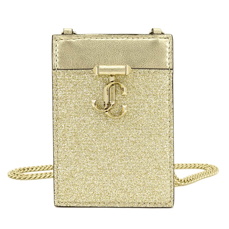 JIMMY CHOO レディース カードホルダー CARD HOLDER W CHAIN NIH PLATINUM ICE LIGHT GOLD