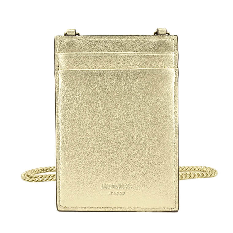 JIMMY CHOO レディース カードホルダー CARD HOLDER W CHAIN NIH PLATINUM ICE LIGHT GOLD