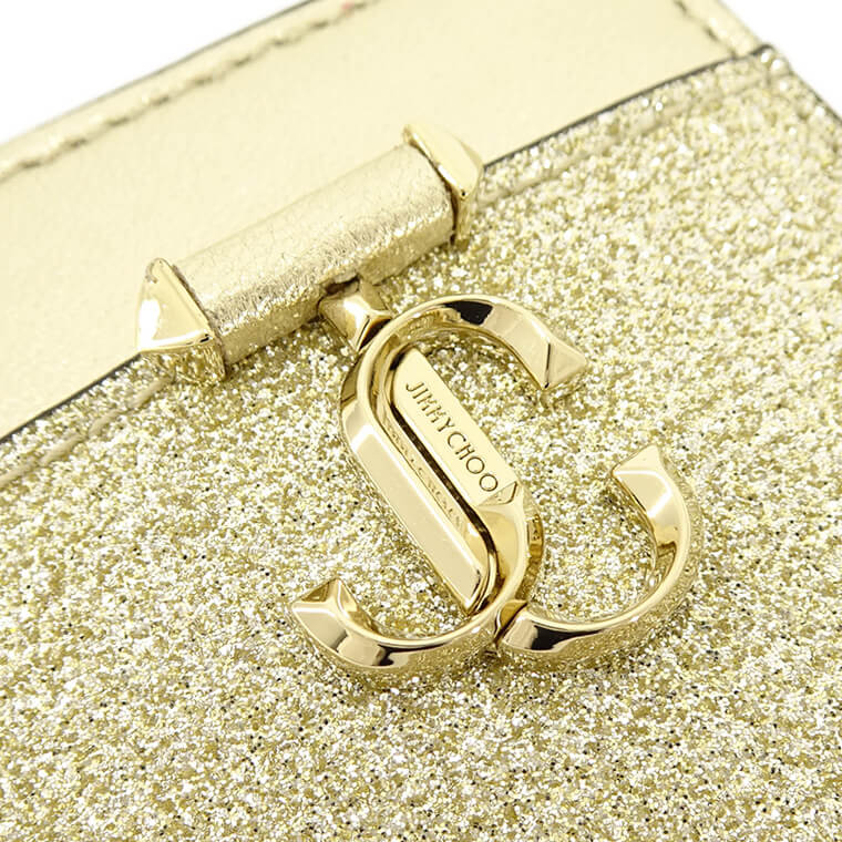 JIMMY CHOO レディース カードホルダー CARD HOLDER W CHAIN NIH PLATINUM ICE LIGHT GOLD