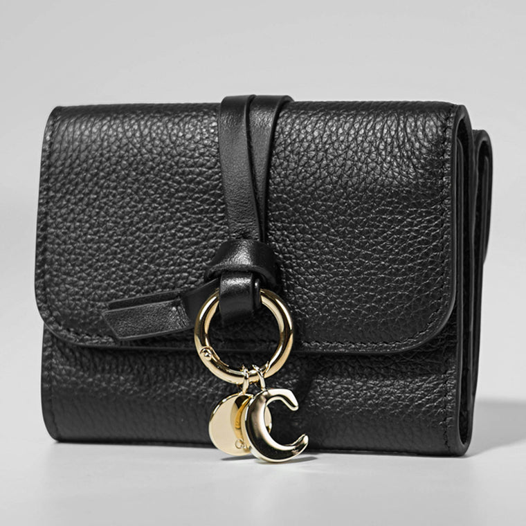 未使用　SEE BY CHLOE レザー三つ折り財布　ブラック　黒　袋カード付き Chloe（クロエ） 財布 折りたたみ財布 三つ折り財布 ウォレット