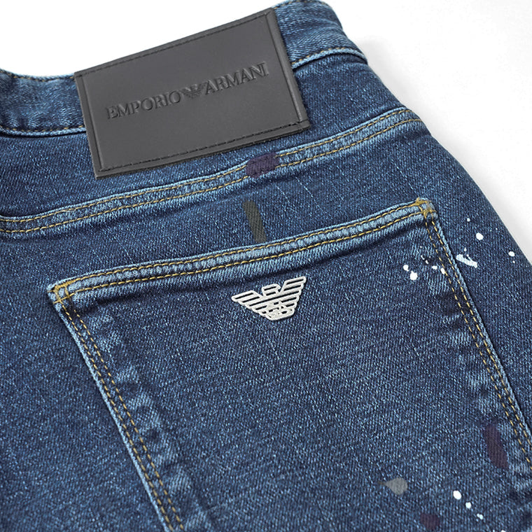 【SUMMER FINAL SALE】 EMPORIO ARMANI メンズ ジーンズ EM000121 AF13252 MIX OF COLOURS ON BLUE DENIM ウォッシュブルー FB041