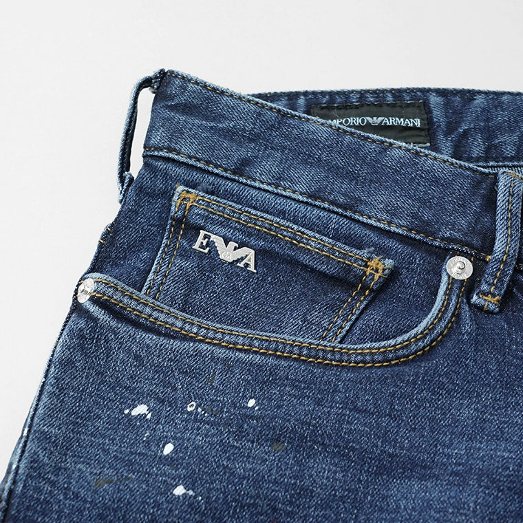 【SUMMER FINAL SALE】 EMPORIO ARMANI メンズ ジーンズ EM000121 AF13252 MIX OF COLOURS ON BLUE DENIM ウォッシュブルー FB041